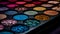 Vibrant beauty collection eyeshadow palette with shiny, glittery colors generated by AI