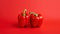 Vibrant Bell Peppers on Red Background AI Generated