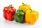 Vibrant bell peppers on white background for captivating advertisements and packaging designs