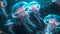 vibrant bioluminescent jellyfish underwater