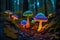 Vibrant Bioluminescent Mushrooms in the Forest, Generative Ai