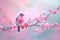 Vibrant Bird branch flower pink. Generate Ai