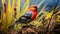 Vibrant Bird On Grass: Majestic Romanticism Artwork