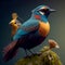 A vibrant bird perching on a branch in the wild generated by AI