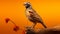 Vibrant Bird Photography: Quail Perched On Brown Stem Against Bright Background