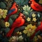 Vibrant birds digital art-illustration with lush foliage and flower-filled background