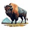 Vibrant Bison Illustration On Desert Background