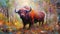 Vibrant Bison in Palette Knife Art