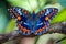 Vibrant Blue Butterfly Perched on a Branch