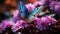 Vibrant Blue Butterfly On Pink Flowers: Unreal Engine 5 Photography