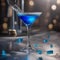 A vibrant blue cocktail in a martini glass with a sugar-coated rim2