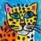 Vibrant Blue Leopard Drawing In The Style Of Picasso