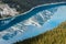 Vibrant Blue Peyto Lake with reflection of Canadian Rocky Mountain in Alberta, Canada