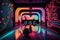 vibrant bowling alley with neon lights and groovy music