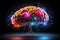 Vibrant brain on a black background, Generative Ai