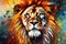 Vibrant and bright and colorful lion animal portrait poster. AI generated