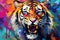 Vibrant and bright and colorful tiger animal portrait poster. AI generated