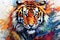 Vibrant and bright and colorful tiger animal portrait poster. AI generated