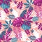 Vibrant bright simple tropical leaves seamless pattern