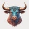 Vibrant Bull Head: Realistic Portrayal in Colorful Blue and Brown.