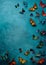Vibrant Butterflies in Flight on a Teal Background - A Symbol of Transformation and Natural Beauty. Generative Ai
