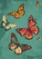 Vibrant Butterflies in Flight on a Teal Background - A Symbol of Transformation and Natural Beauty. Generative Ai