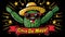 A vibrant cactus character in a sombrero and sunglasses with a Cinco De Mayo banner.