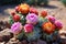 Vibrant Cactus Flowers among Prickly Desert Succulents. AI