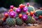 Vibrant Cactus Flowers among Prickly Desert Succulents. AI