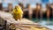 Vibrant Canary Perched On Weathered Pier