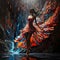 a vibrant canvas illuminated by a cascade of colorful binary code, forming the silhouette of a captivating glass ballerina.