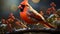 Vibrant cardinal perched on branch, surrounded by colorful nature generated by AI