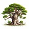 Vibrant Caricature Illustration Of A Green Baobab Tree On White Background