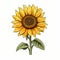 Vibrant Caricature Yellow Sunflower With Green Leaves