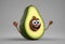 A vibrant cartoon avocado with a happy face smiles brightly as it sits on a kitchen counter.