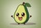 A vibrant cartoon avocado with a happy face smiles brightly as it sits on a kitchen counter.