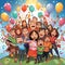 Vibrant Cartoon Celebration of Blessed Years - Milestone Birthday or Anniversary