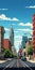 Vibrant Cartoon Cityscape: Detroit In Roy Lichtenstein Style