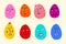 Vibrant cartoon comic Easter Eggs characters. Funky bizarre eggs with faces