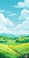 Vibrant Cartoon Countryside Landscape With Green Path