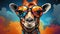 A vibrant cartoon giraffe with cool sunglasses. Created with Generative AI