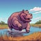 Vibrant Cartoon Hippo Sprinting Across The Savannah