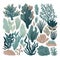 Vibrant Cartoon Sea Plants in Light Teal and Dark Beige Style .