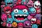 Vibrant cartoon sticker background adorned with an array of colorful graffiti art masterpieces