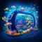 Vibrant Cartoon Underwater Adventure in a Photobooth Setting