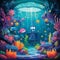 Vibrant Cartoon Underwater Adventure in a Photobooth Setting