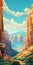 Vibrant Cartoonish Fantasy Canyon Landscape With Detailed Backgrounds