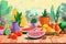 Vibrant Cartoonish Fruits & Vegetables Party on Patio