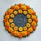 Vibrant celebration marigold flowers rangoli for Diwali festival