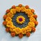 Vibrant celebration marigold flowers rangoli for Diwali festival